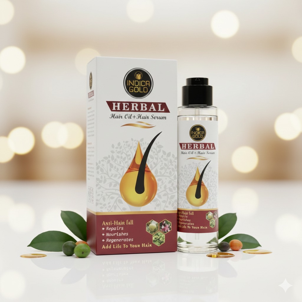 Indica Gold Herbal Hair Oil & Hair Serum for Anti Hair Fall and Hair Nourishment